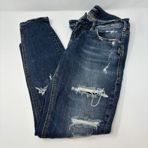 Silver Jeans Women's Blue Denim Ripped Jeans Suki Skinny 26x29